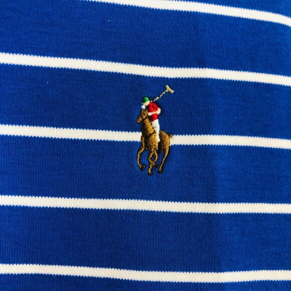 Polo Ralph Lauren Men's Polo Shirt Sz XL Logo Blue White Striped Pima Soft Touch - Picture 4 of 10